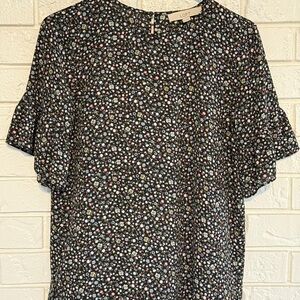 LOFT Black Ruffled Blouse-XS-EUC